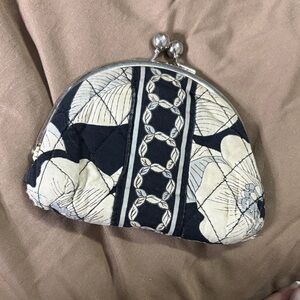 Vera Bradley Camellia Black and Cream Floral Kiss Lock Coin Purse